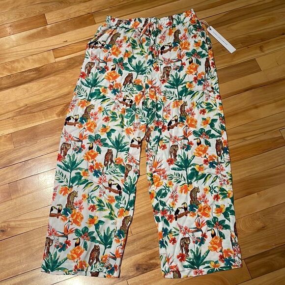 Jane + Delancey jungle print elastic waist drawstring straight leg pants. NWT - Picture 1 of 5